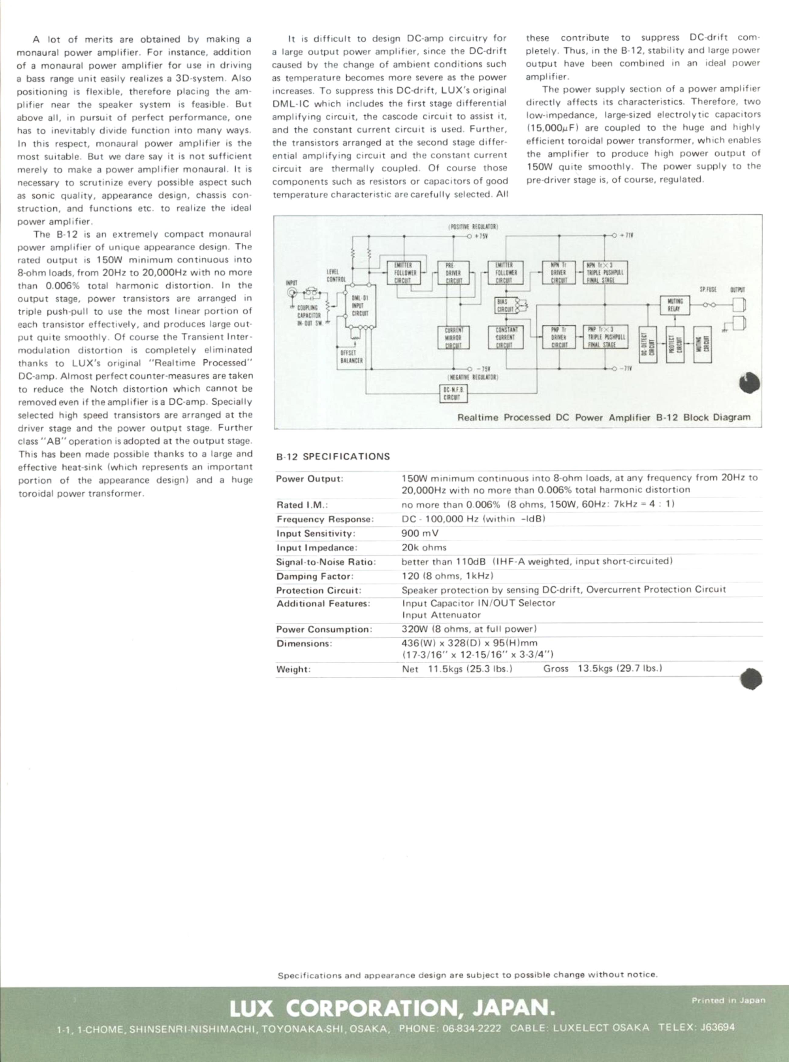 Luxman B-12 Datasheet